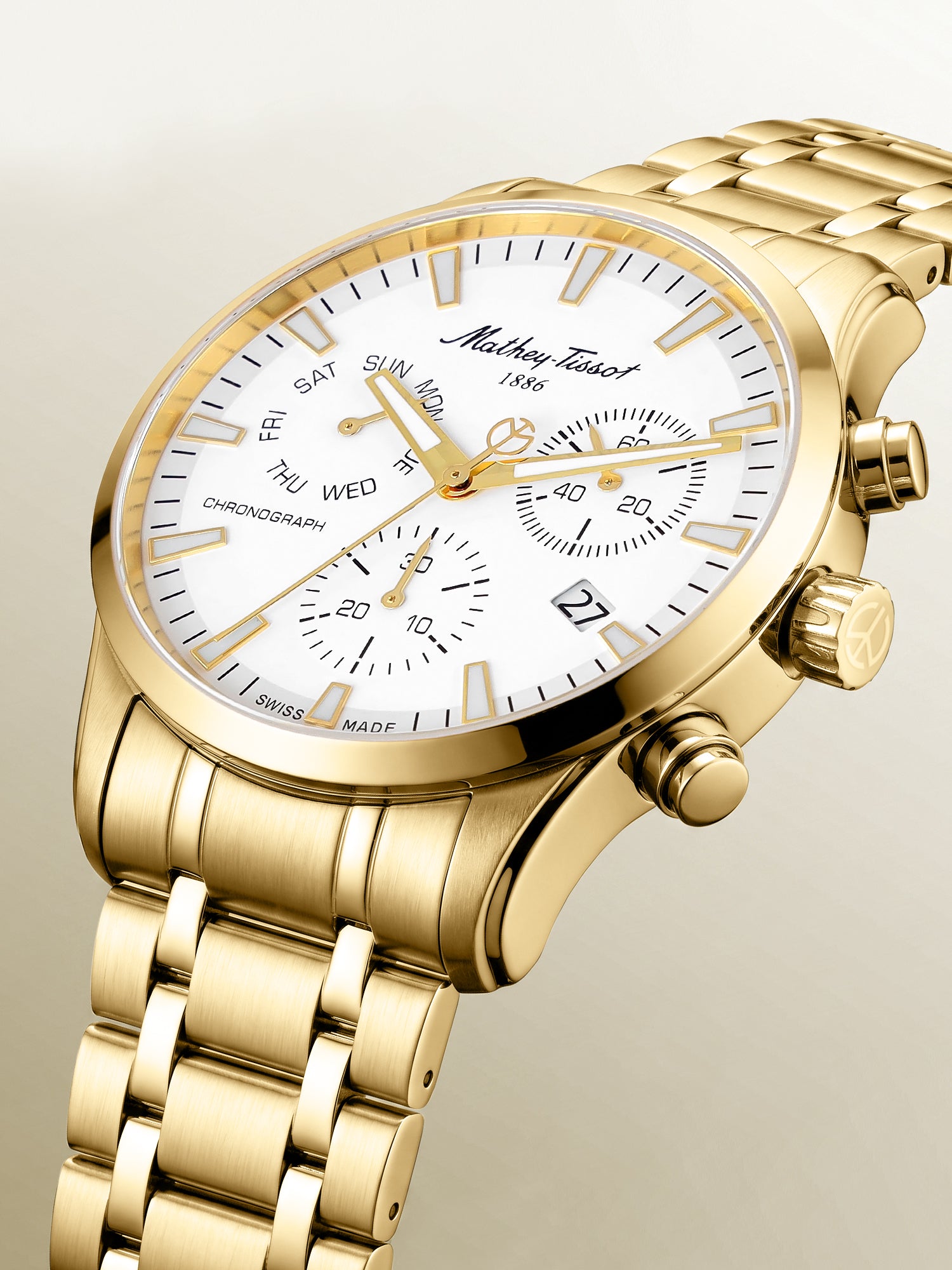 Mathey-Tissot Swiss Made Quartz White Dial Analog Watch - Gents H197CHPI