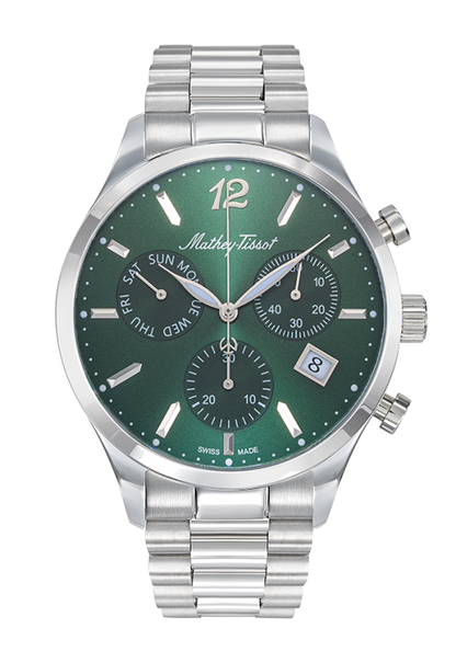Mathey-Tissot Swiss Made Urban Chrono Quartz Ronda Z60 Movement Green Dial Analog Watch For - Gents H411CHAV