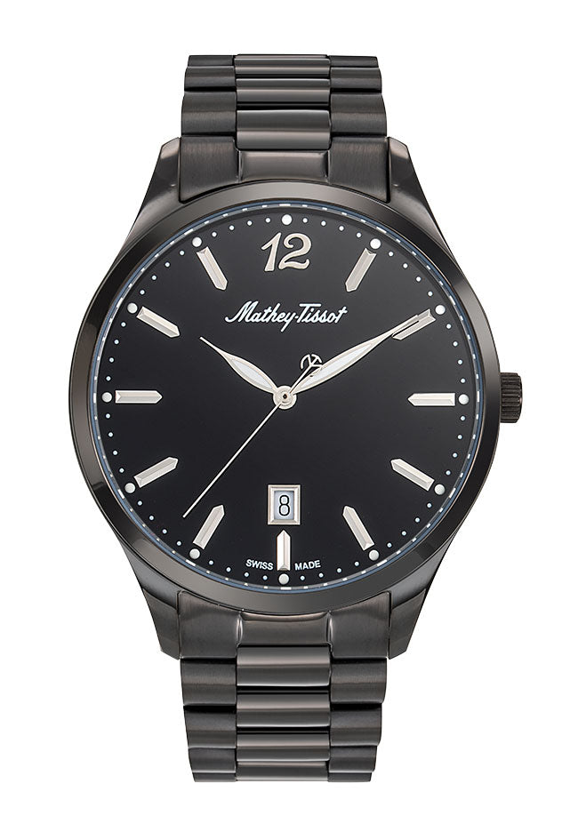 Mathey-Tissot Swiss Made Urban Metal Quartz Black Dial Analog Watch For - Gents H411MNN