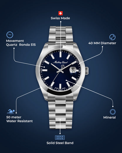 Mathey-Tissot Swiss Made Analog Blue Dial Watch For Men - H450ABU
