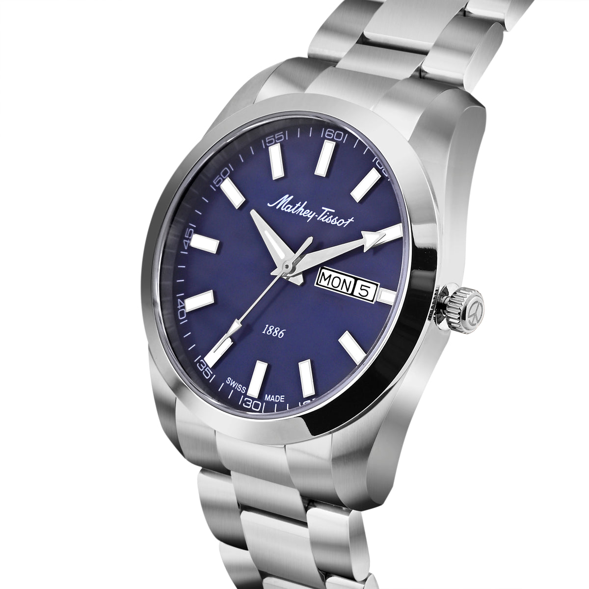 Mathey-Tissot Swiss Made Mathy I Day-Date Quatrz Blue Dial Analog Watch For Gents - H453ABU