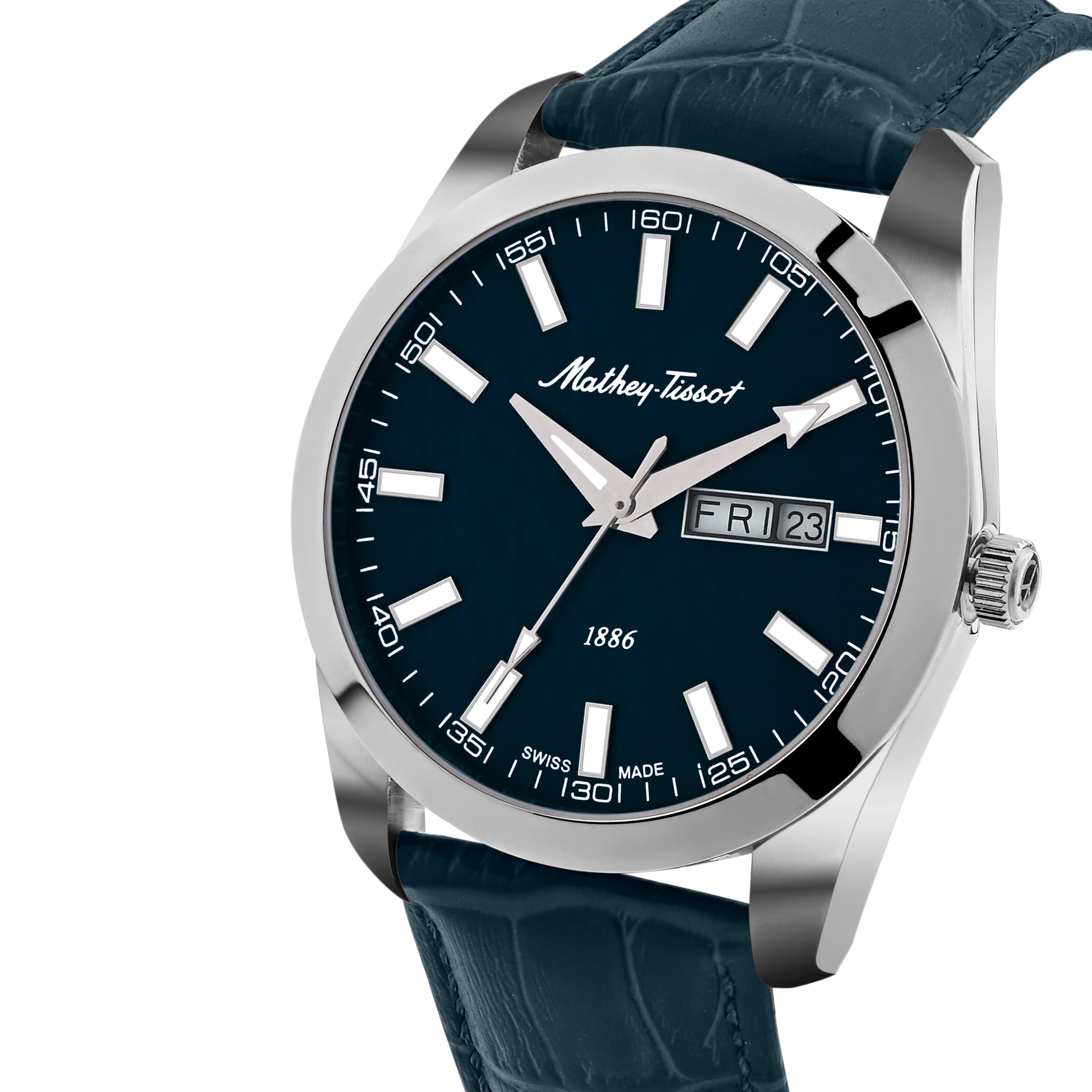 Mathey-Tissot Swiss Made Mathy I Day-Date Quatrz Blue Dial Analog Watch For Gents - H453ALBU