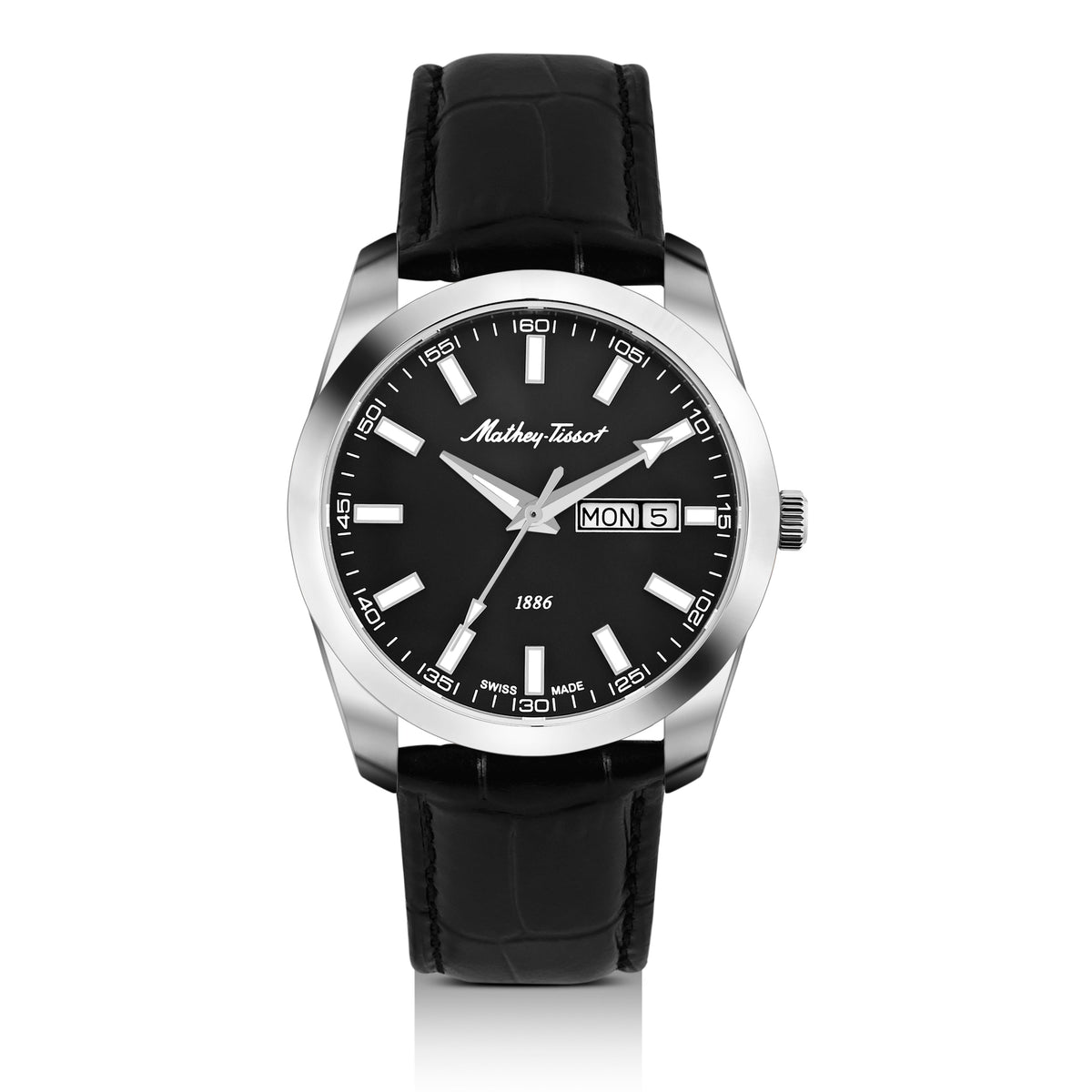 Mathey-Tissot Swiss Made Mathy I Day-Date Quatrz Black Dial Analog Watch For Gents - H453ALN