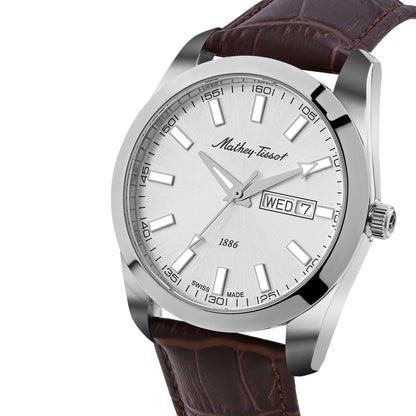 Mathey-Tissot Swiss Made Mathy I Day-Date Quatrz White Dial Analog Watch For Gents - H453ALS