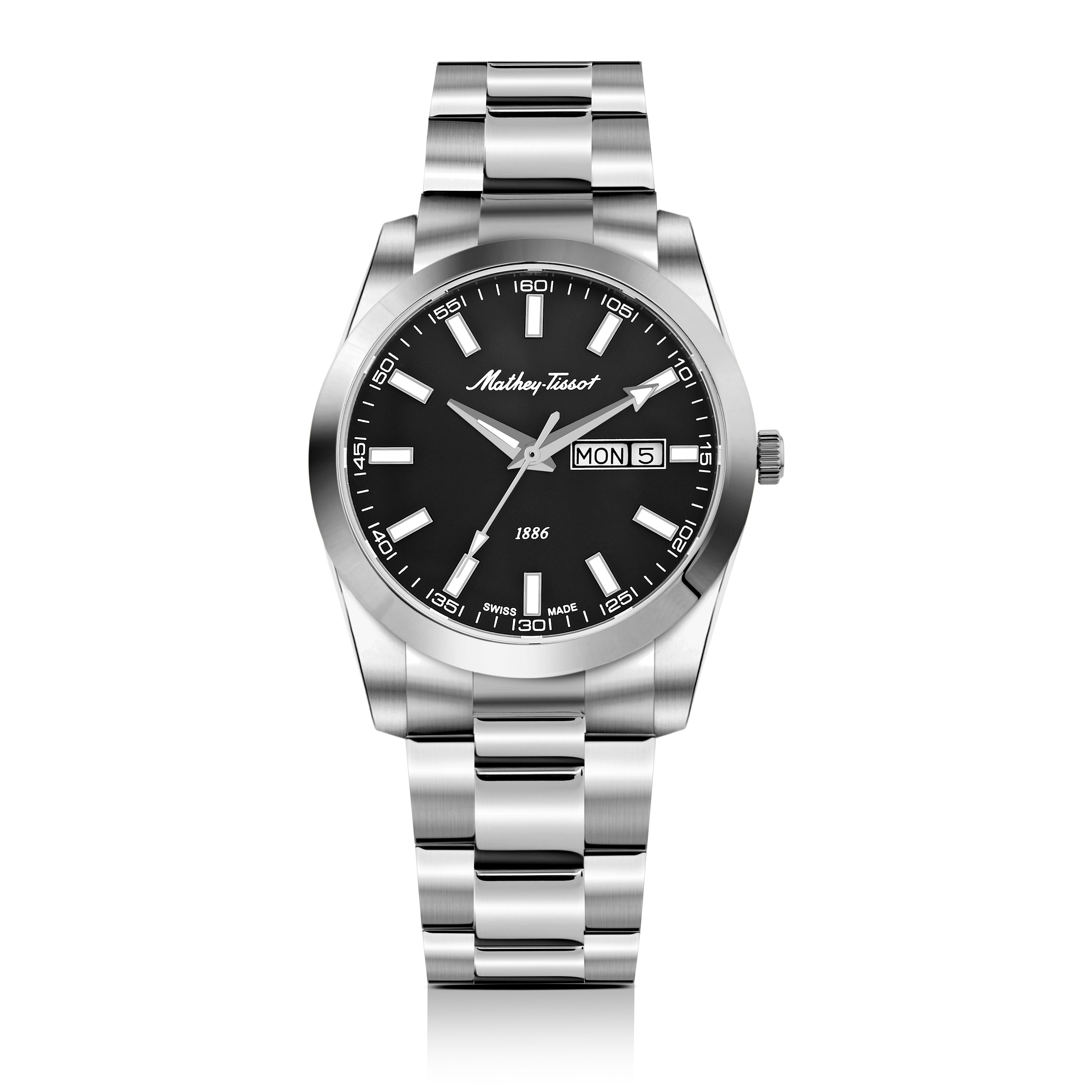 Mathey-Tissot Swiss Made Mathy I Day-Date Quatrz Black Dial Analog Watch For Gents - H453AN