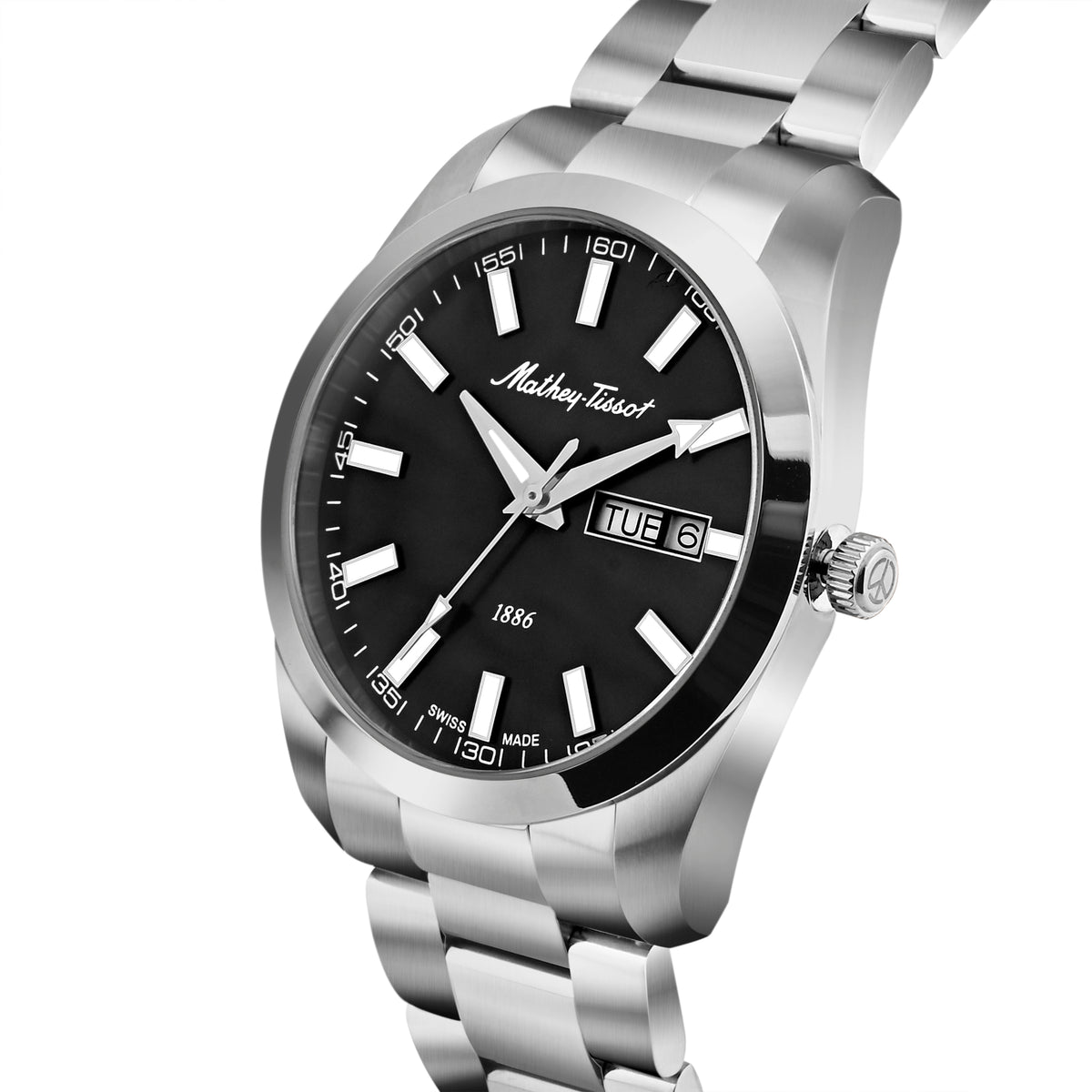 Mathey-Tissot Swiss Made Mathy I Day-Date Quatrz Black Dial Analog Watch For Gents - H453AN