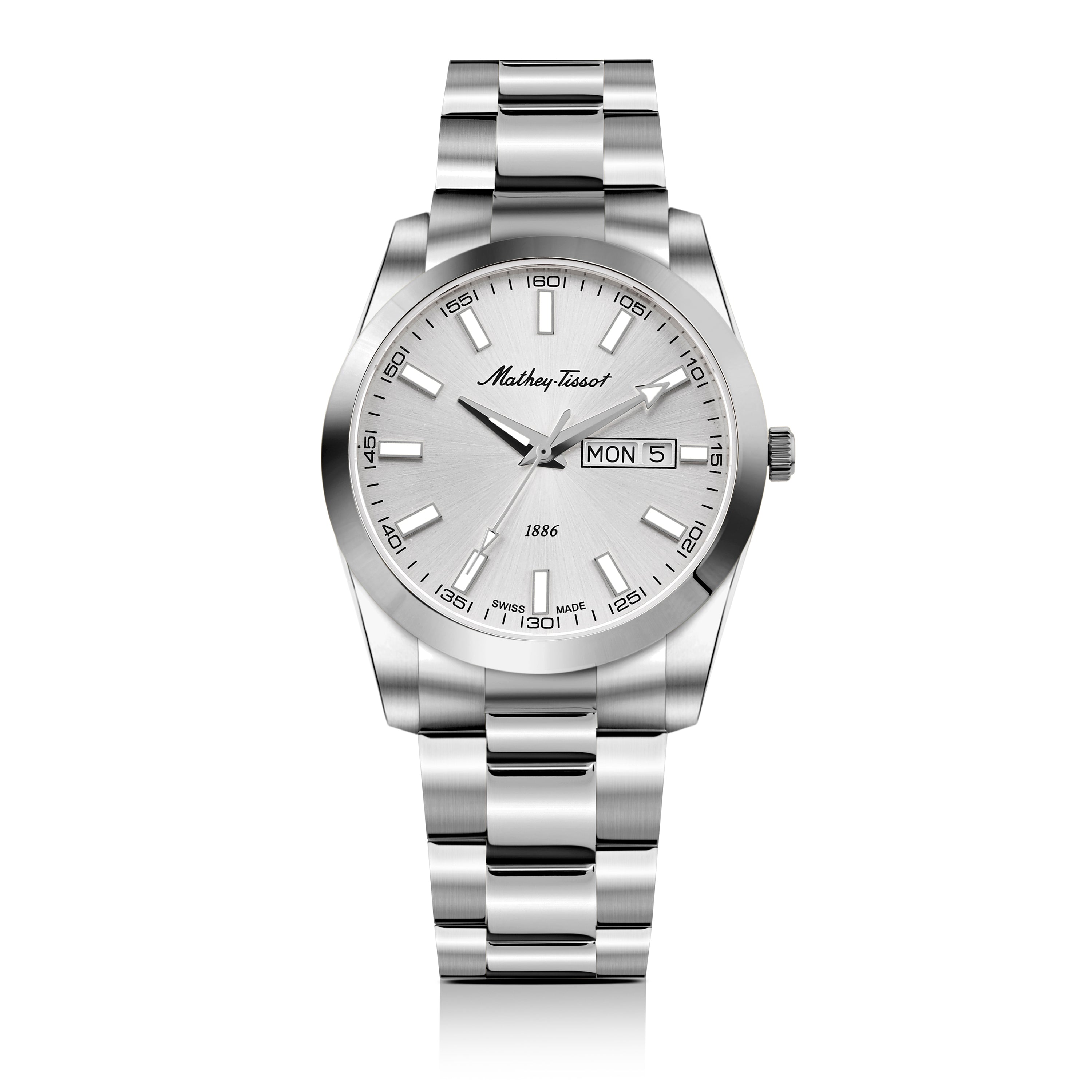 Mathey-Tissot Swiss Made Mathy I Day-Date Quatrz White Dial Analog Watch For Gents - H453AS