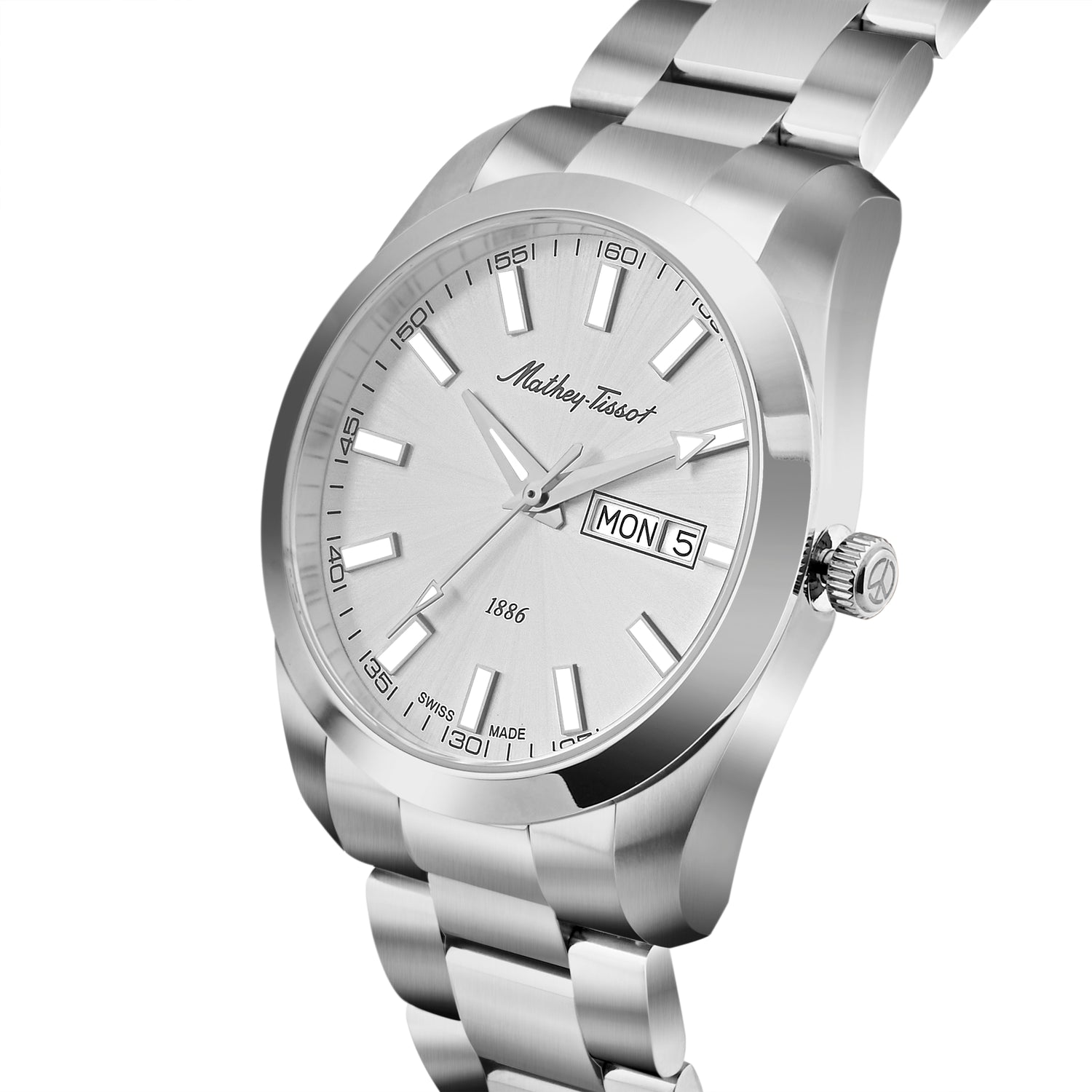 Mathey-Tissot Swiss Made Mathy I Day-Date Quatrz White Dial Analog Watch For Gents - H453AS