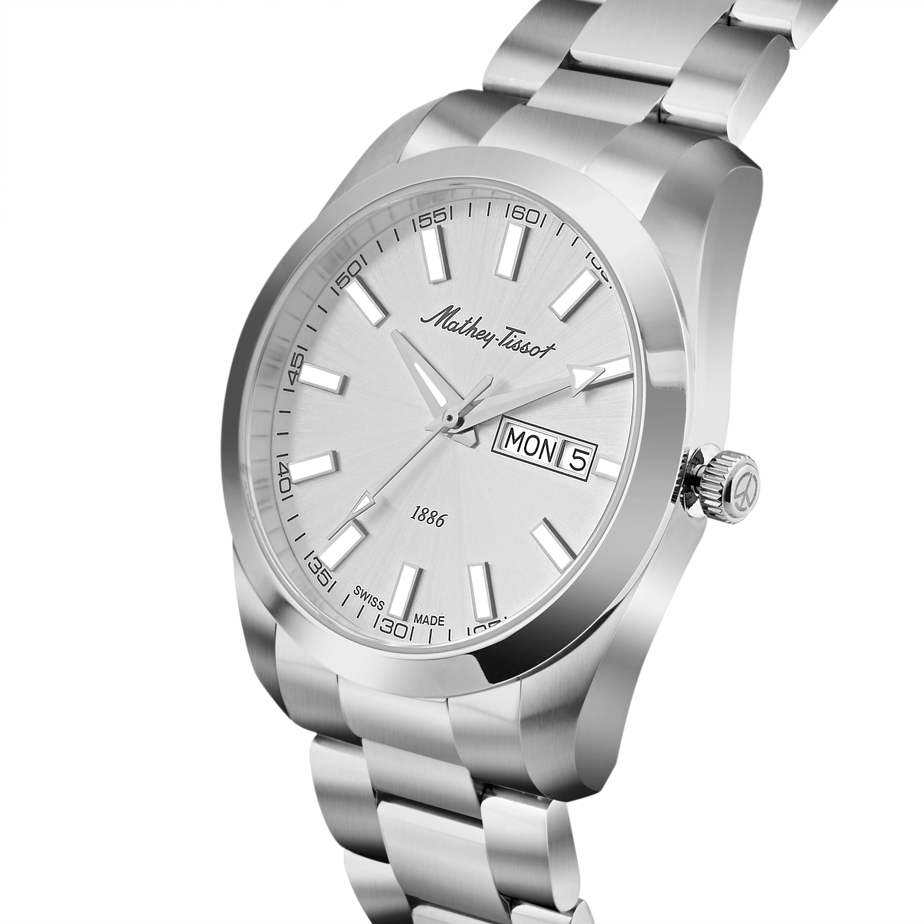 Mathey-Tissot Swiss Made Mathy I Day-Date Quatrz White Dial Analog Watch For Gents - H453AS