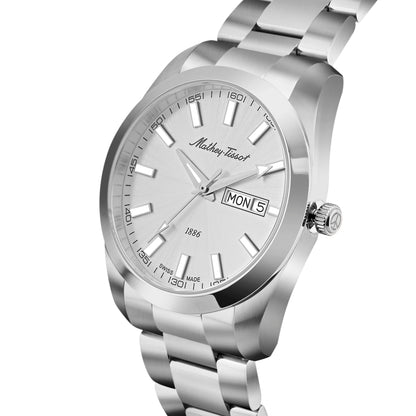 Mathey-Tissot Swiss Made Mathy I Day-Date Quatrz White Dial Analog Watch For Gents - H453AS