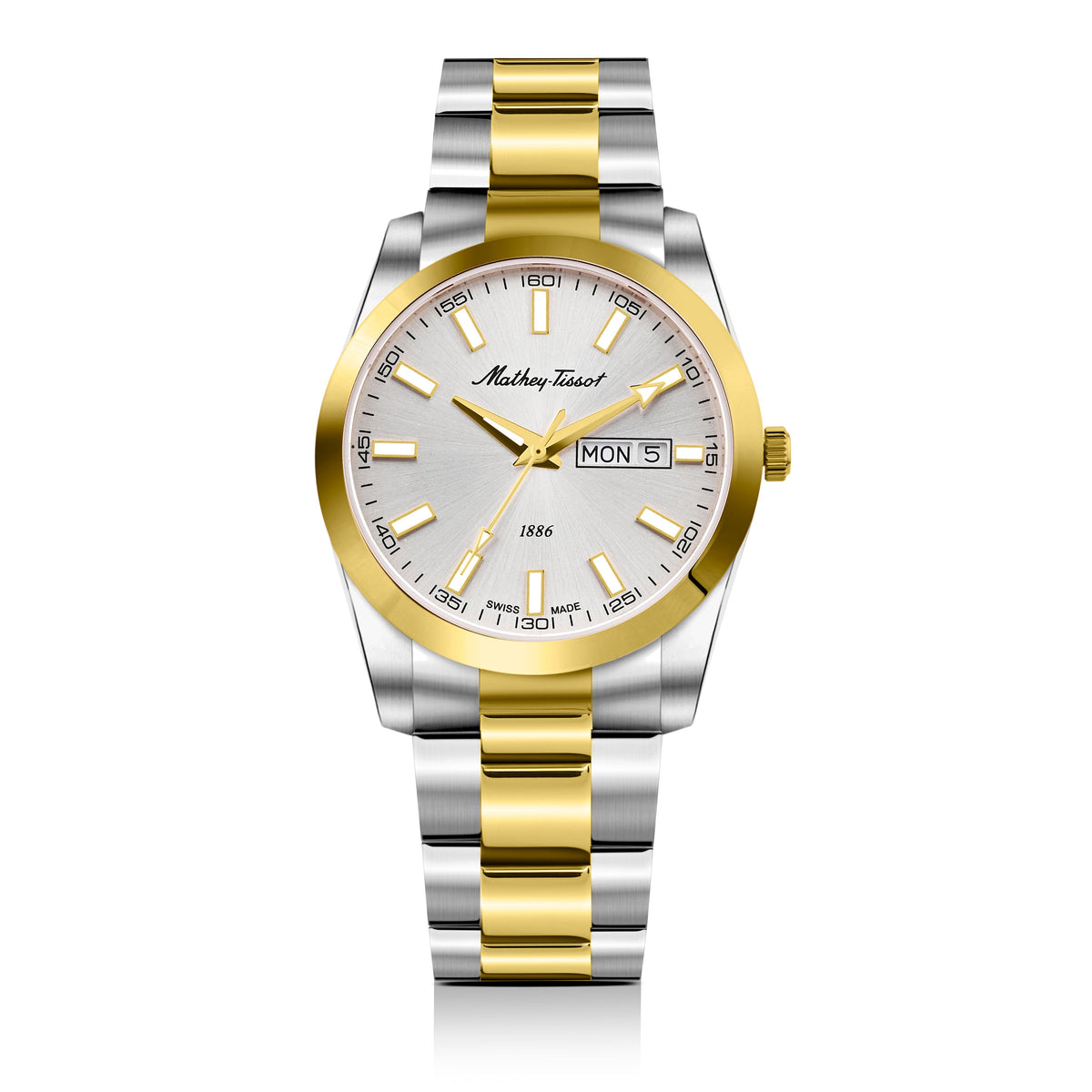 Mathey-Tissot Swiss Made Mathy I Day-Date Quatrz White Dial Analog Watch For Gents - H453BI