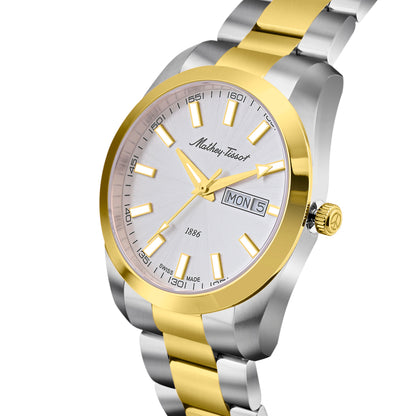 Mathey-Tissot Swiss Made Mathy I Day-Date Quatrz White Dial Analog Watch For Gents - H453BI
