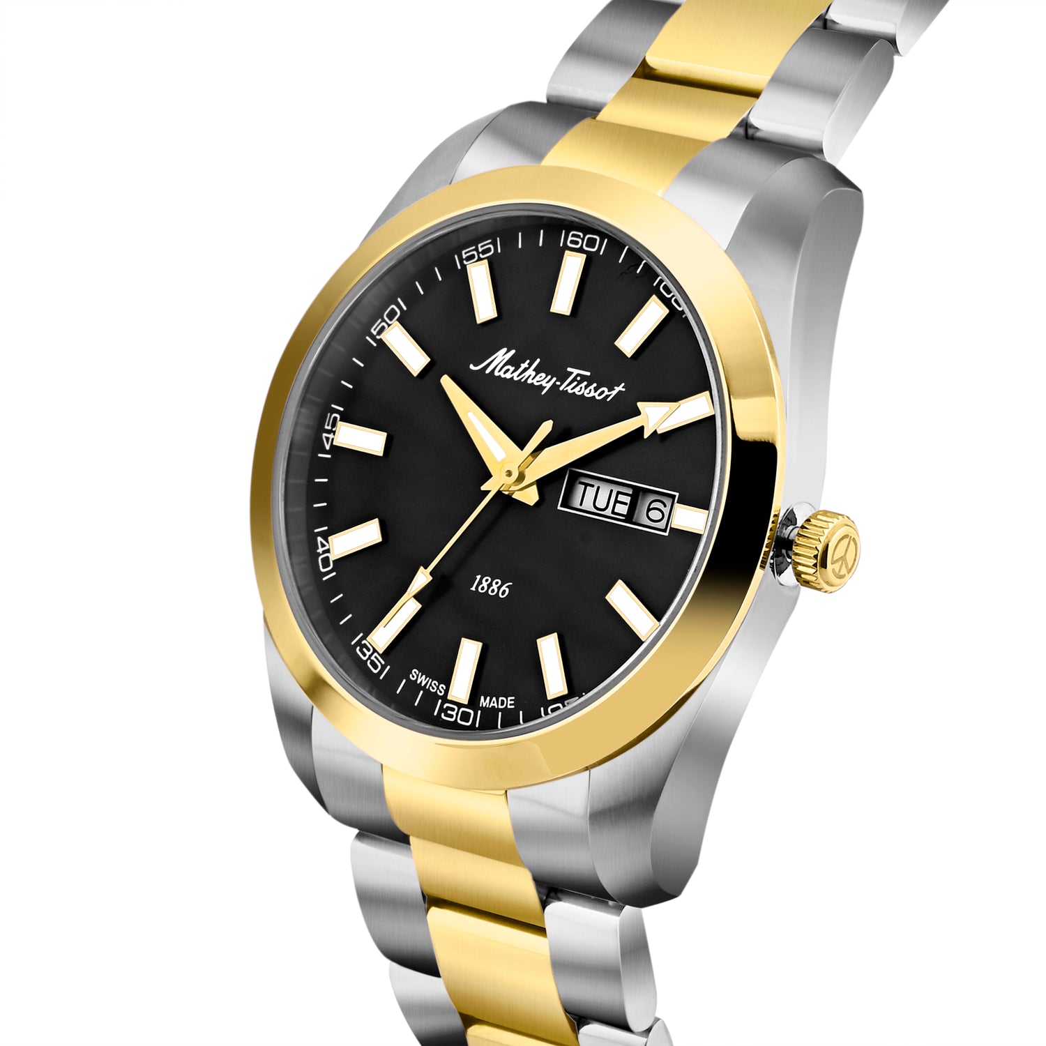 Mathey-Tissot Swiss Made Mathy I Day-Date Quatrz Black Dial Analog Watch For Gents - H453BN