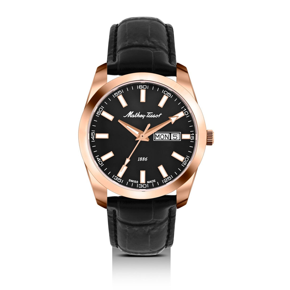 Mathey-Tissot Swiss Made Mathy I Day-Date Quatrz Black Dial Analog Watch For Gents - H453PLN
