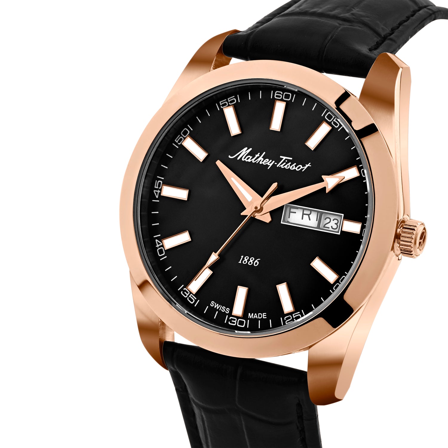 Mathey-Tissot Swiss Made Mathy I Day-Date Quatrz Black Dial Analog Watch For Gents - H453PLN