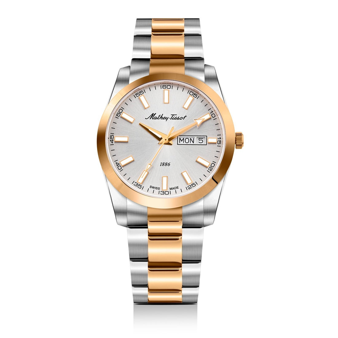 Mathey-Tissot Swiss Made Mathy I Day-Date Quatrz White Dial Analog Watch For Gents - H453RI