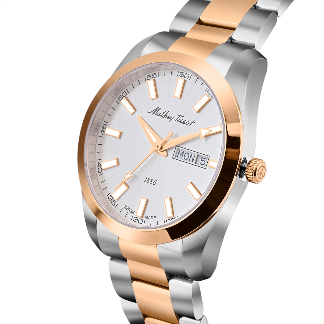 Mathey-Tissot Swiss Made Mathy I Day-Date Quatrz White Dial Analog Watch For Gents - H453RI