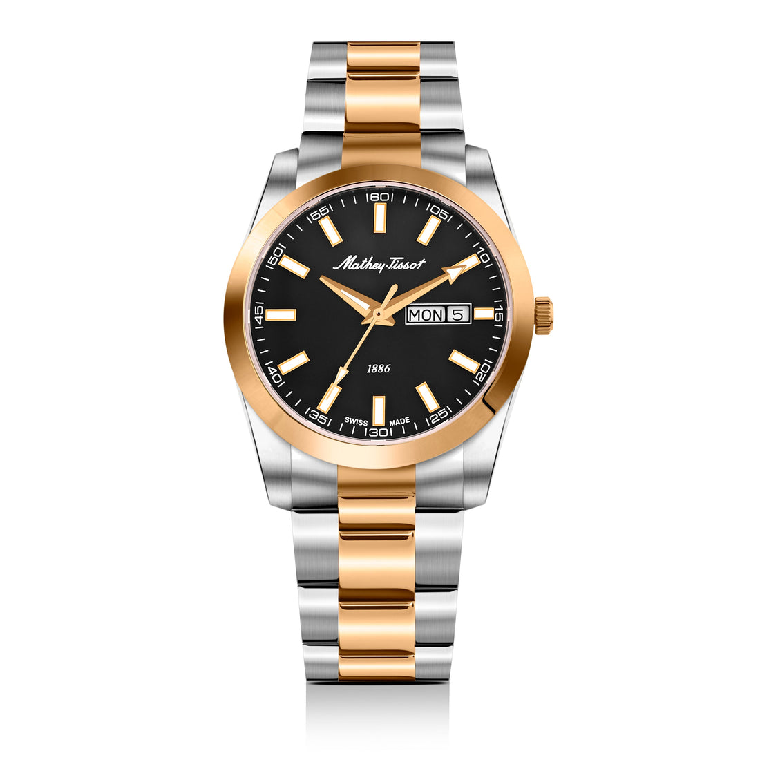 Mathey-Tissot Swiss Made Mathy I Day-Date Quatrz Black Dial Analog Watch For Gents - H453RN