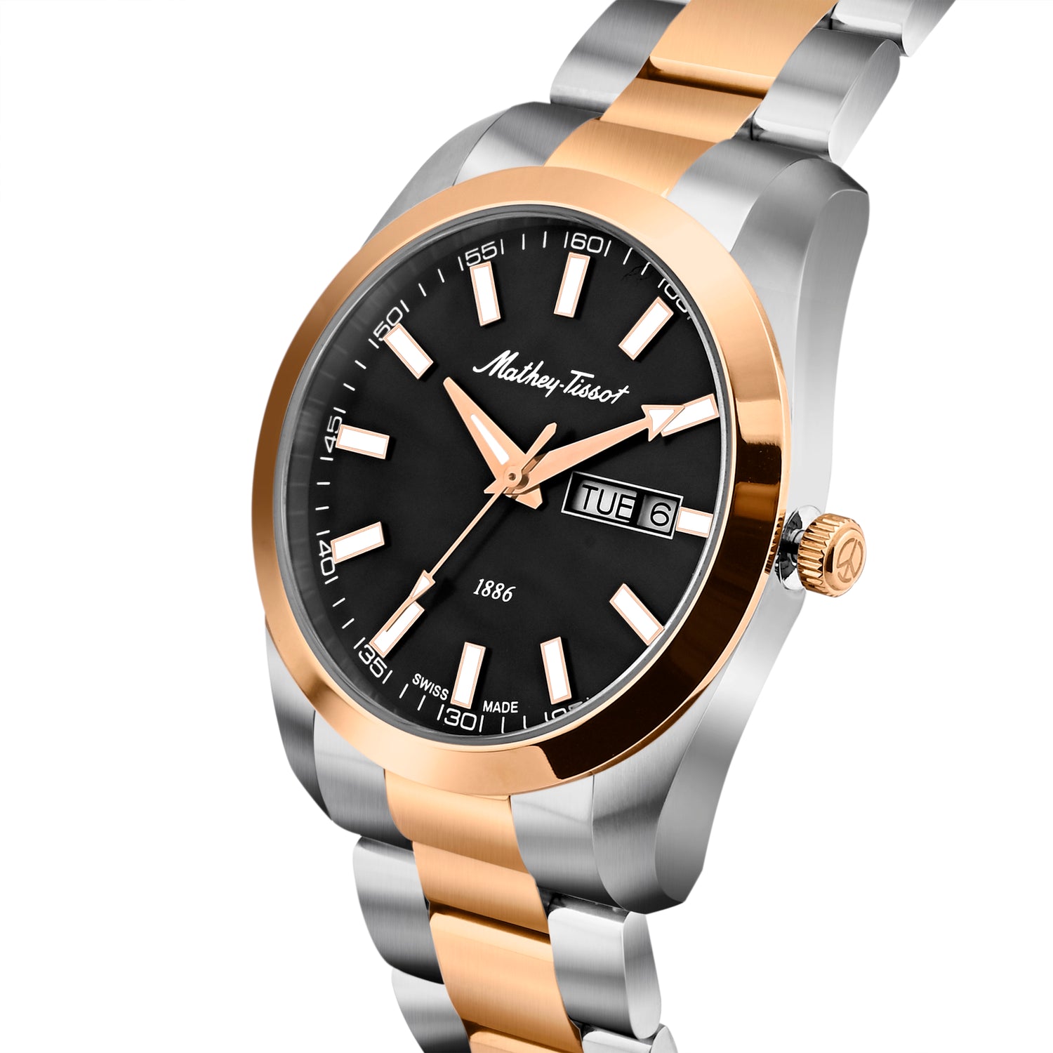 Mathey-Tissot Swiss Made Mathy I Day-Date Quatrz Black Dial Analog Watch For Gents - H453RN