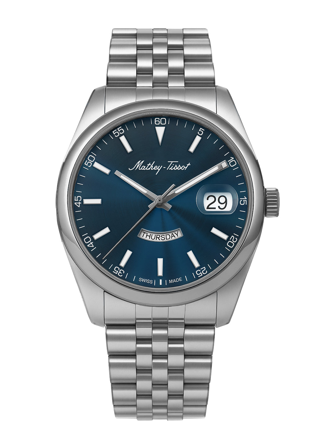 Mathey-Tissot Swiss Made Mathy Day-Date Quartz Blue Dial Analog Watch For - Men H510ABU