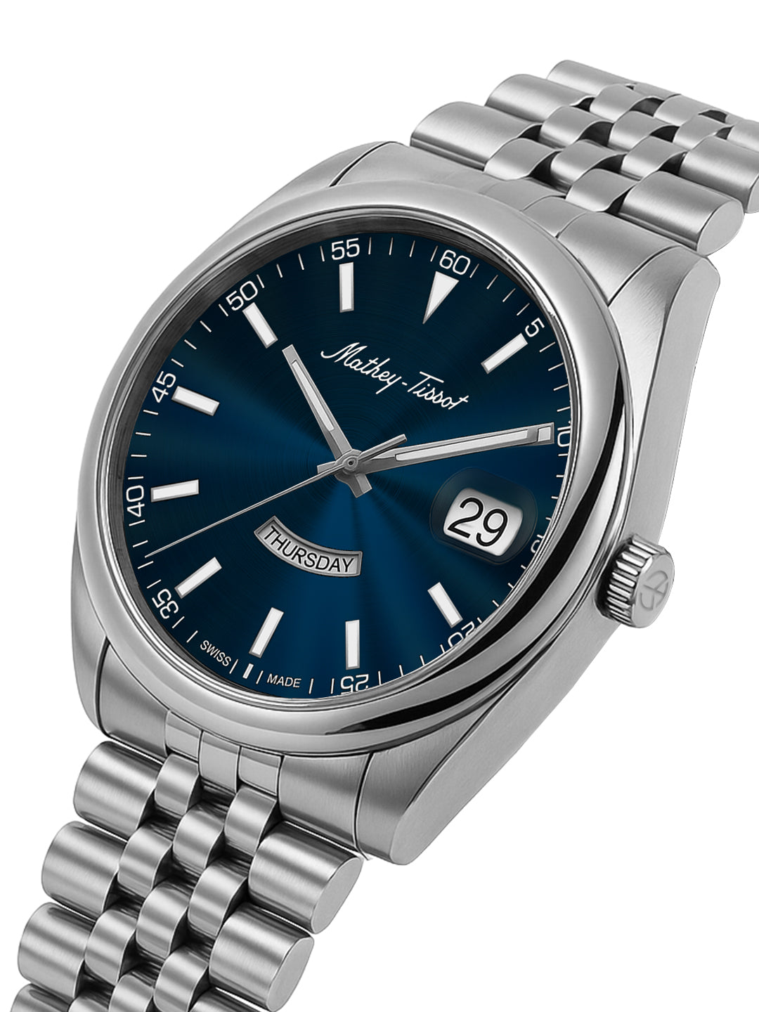 Mathey-Tissot Swiss Made Mathy Day-Date Quartz Blue Dial Analog Watch For - Men H510ABU