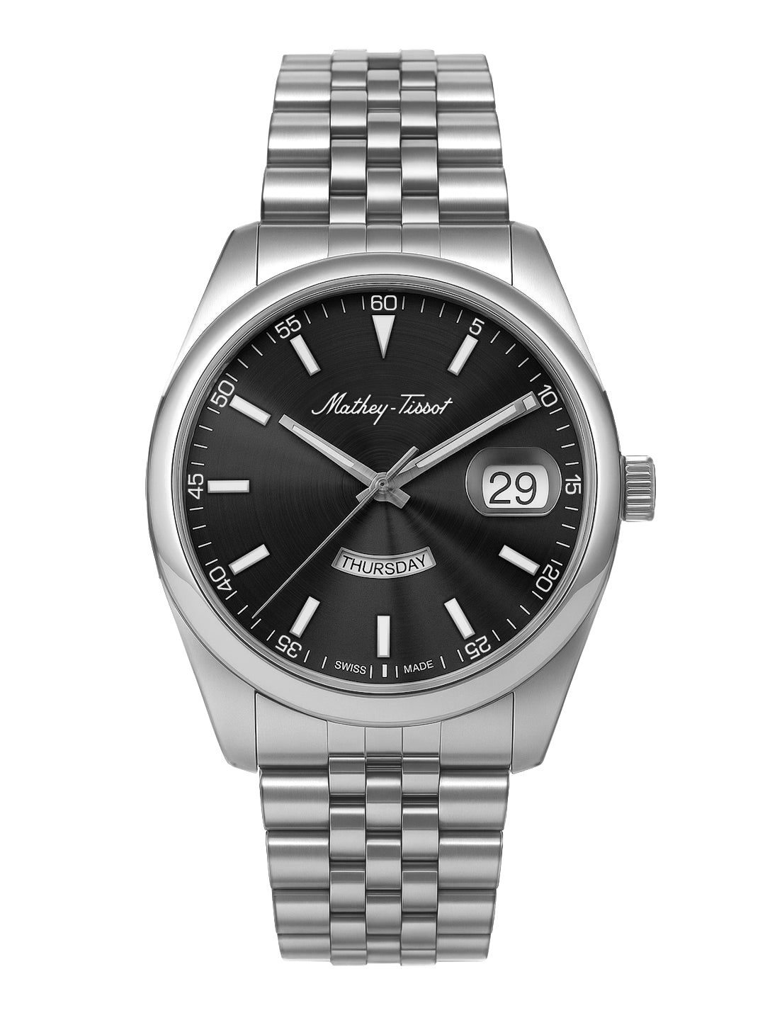 Mathey-Tissot Swiss Made Mathy Day-Date Quartz Black Dial Analog Watch For - Men H510AN