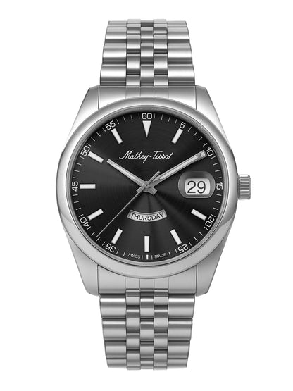 Mathey-Tissot Swiss Made Mathy Day-Date Quartz Black Dial Analog Watch For - Men H510AN
