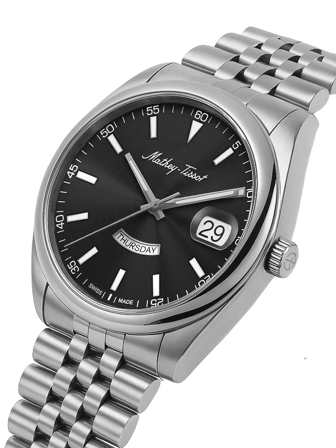 Mathey-Tissot Swiss Made Mathy Day-Date Quartz Black Dial Analog Watch For - Men H510AN