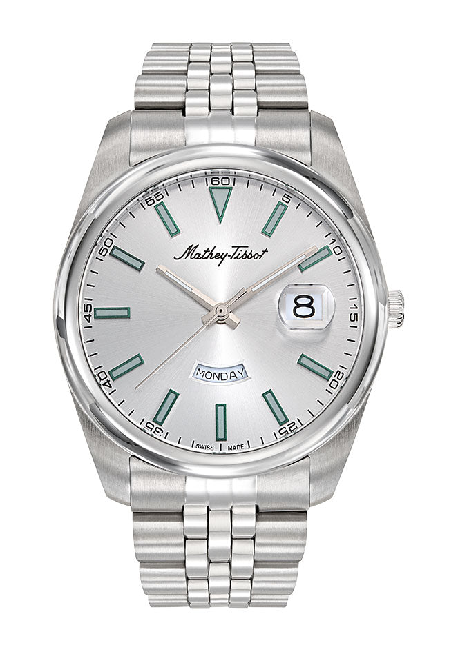 Mathey-Tissot Swiss Made Mathy Day-Date Quartz Silver Dial Analog Watch For - Gents H510AS