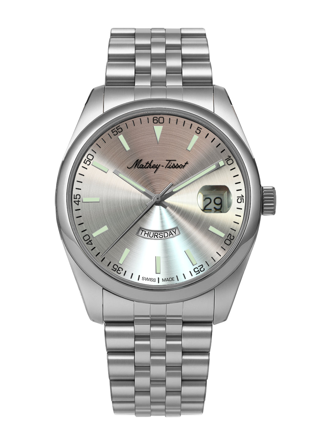 Mathey-Tissot Swiss Made Mathy Day-Date Quartz Silver Dial Analog Watch For - Men H510AS