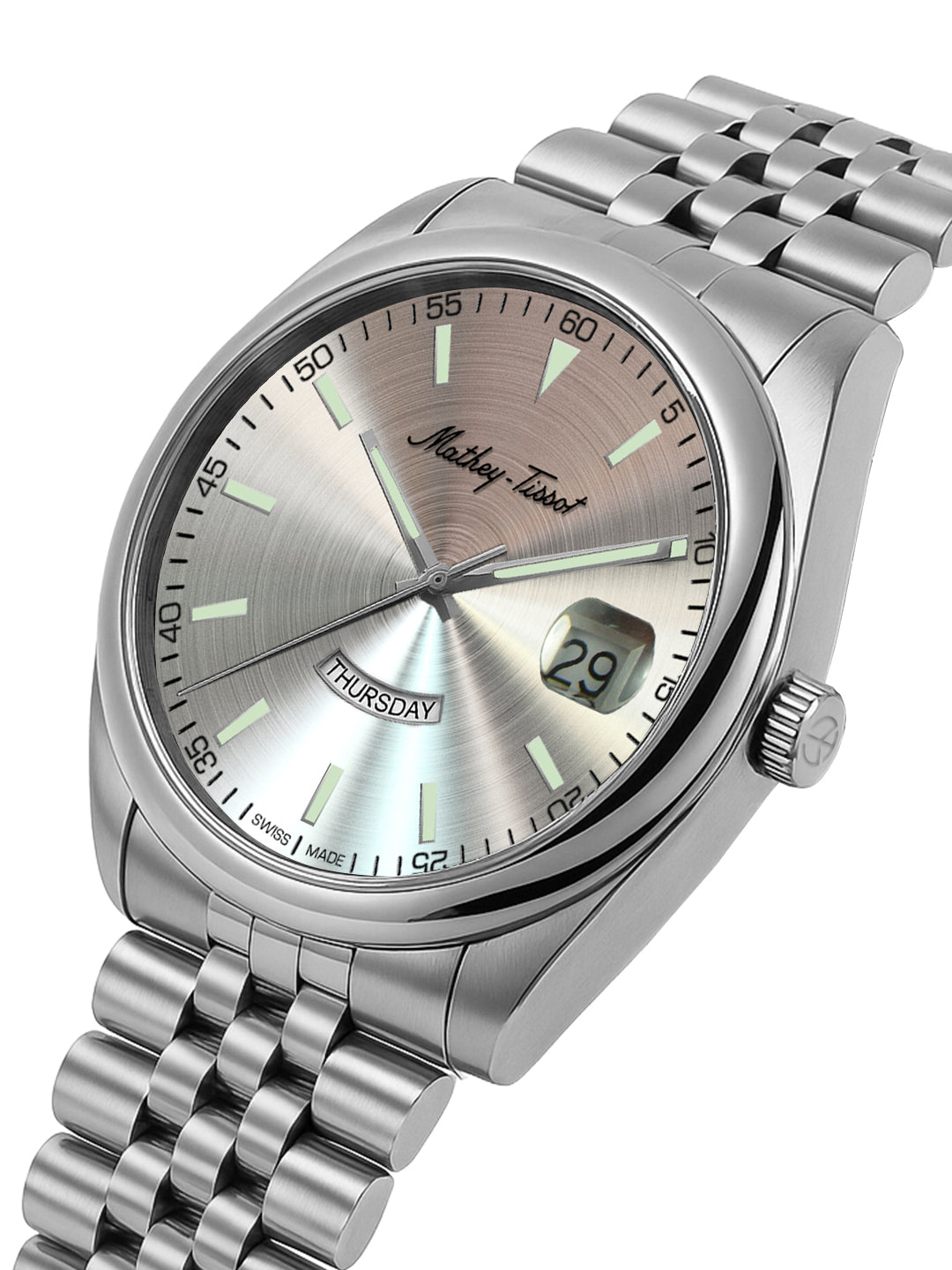 Mathey-Tissot Swiss Made Mathy Day-Date Quartz Silver Dial Analog Watch For - Men H510AS