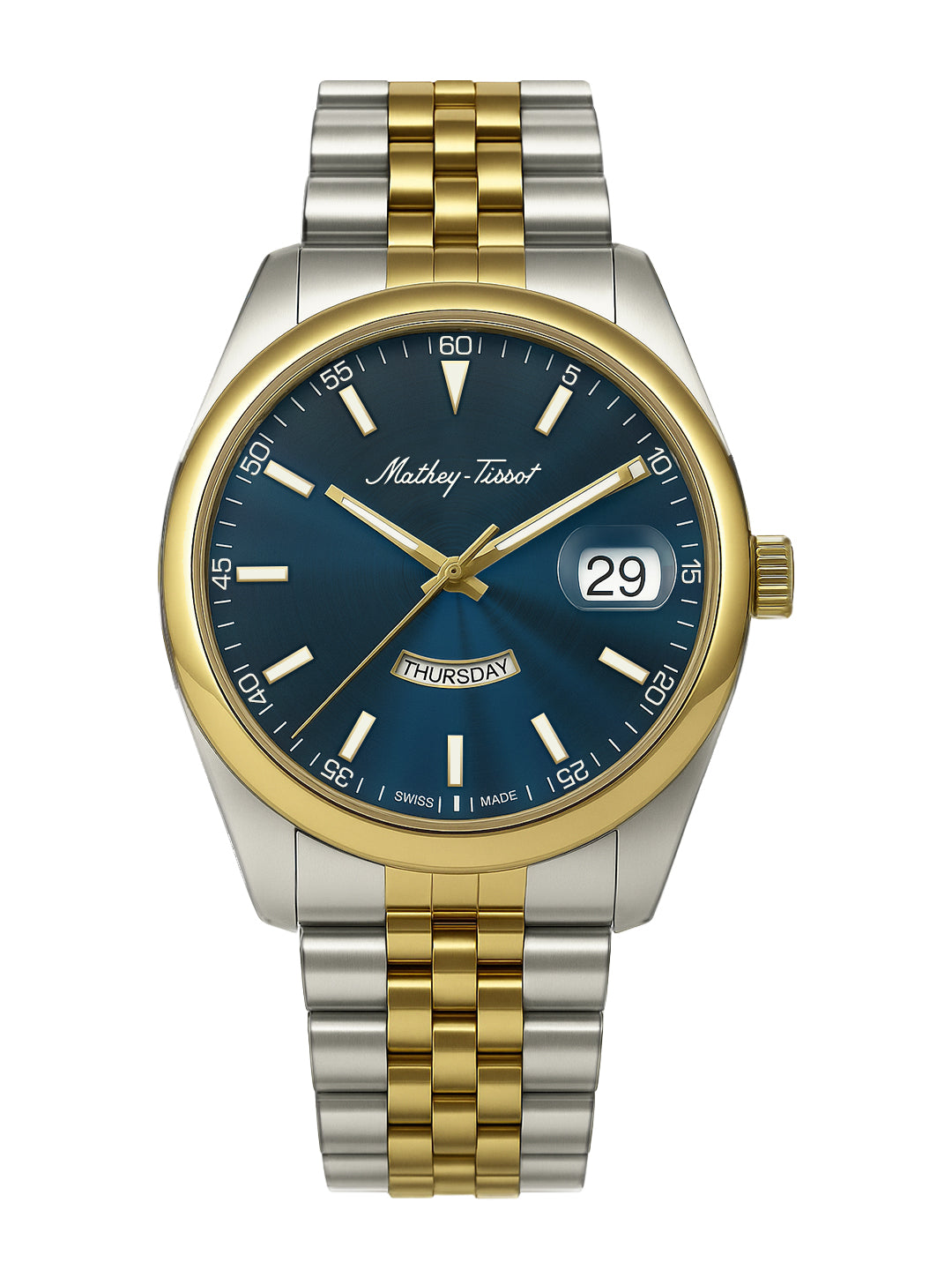 Mathey-Tissot Swiss Made Mathy Day-Date Quartz Blue Dial Analog Watch For - Men H510BBU