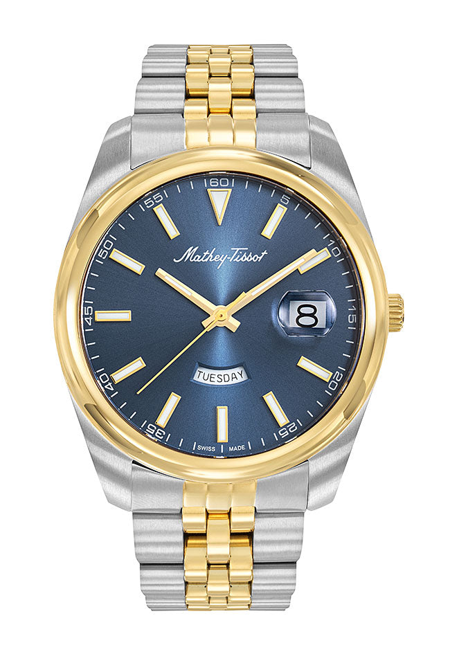 Mathey-Tissot Swiss Made Mathy Day-Date Quartz Blue Dial Analog Watch For - Gents H510BBU