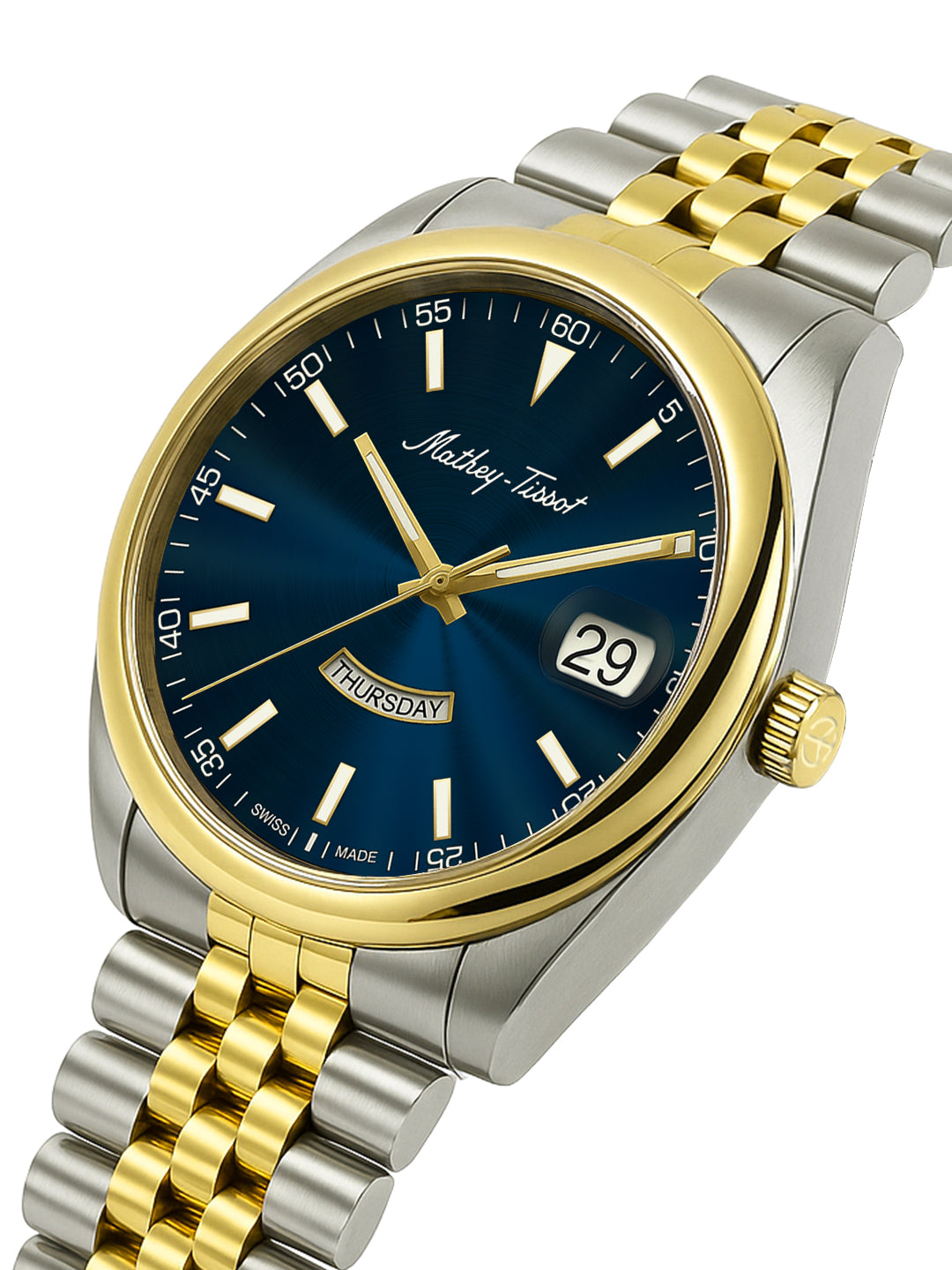 Mathey-Tissot Swiss Made Mathy Day-Date Quartz Blue Dial Analog Watch For - Men H510BBU