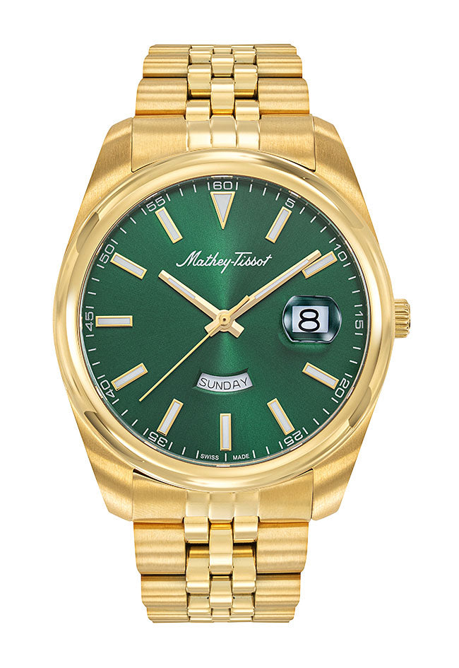 Mathey-Tissot Swiss Made Mathy Day-Date Quartz Green Dial Analog Watch For - Gents H510PV