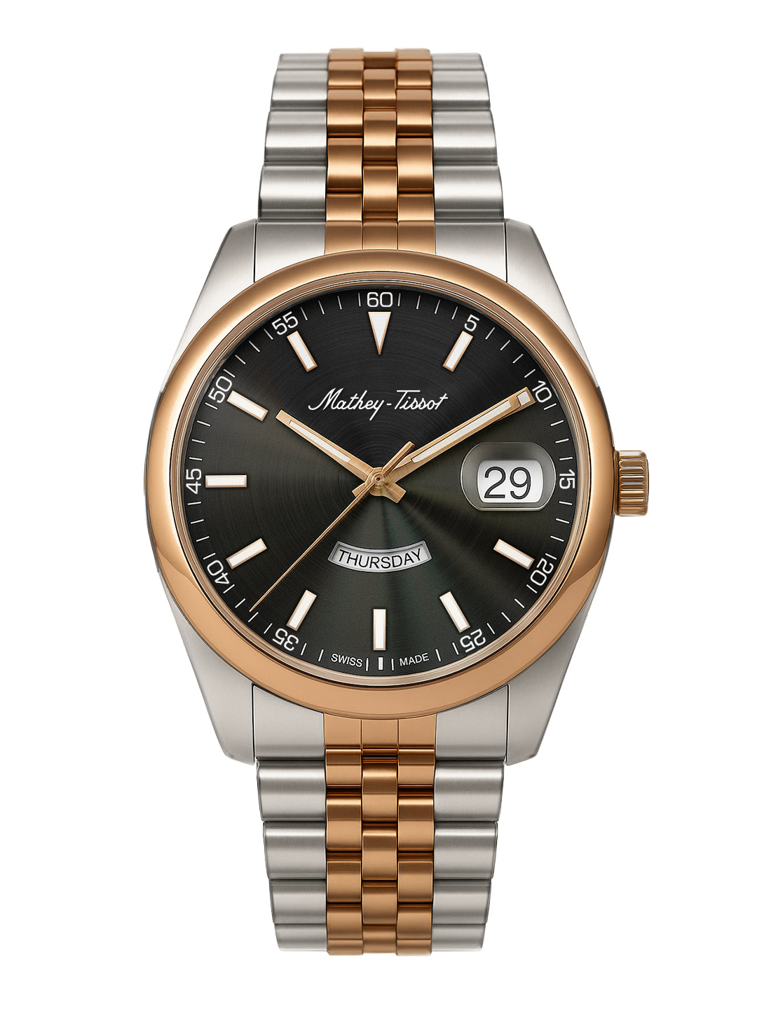 Mathey-Tissot Swiss Made Mathy Day-Date Quartz Black Dial Analog Watch For - Men H510RS