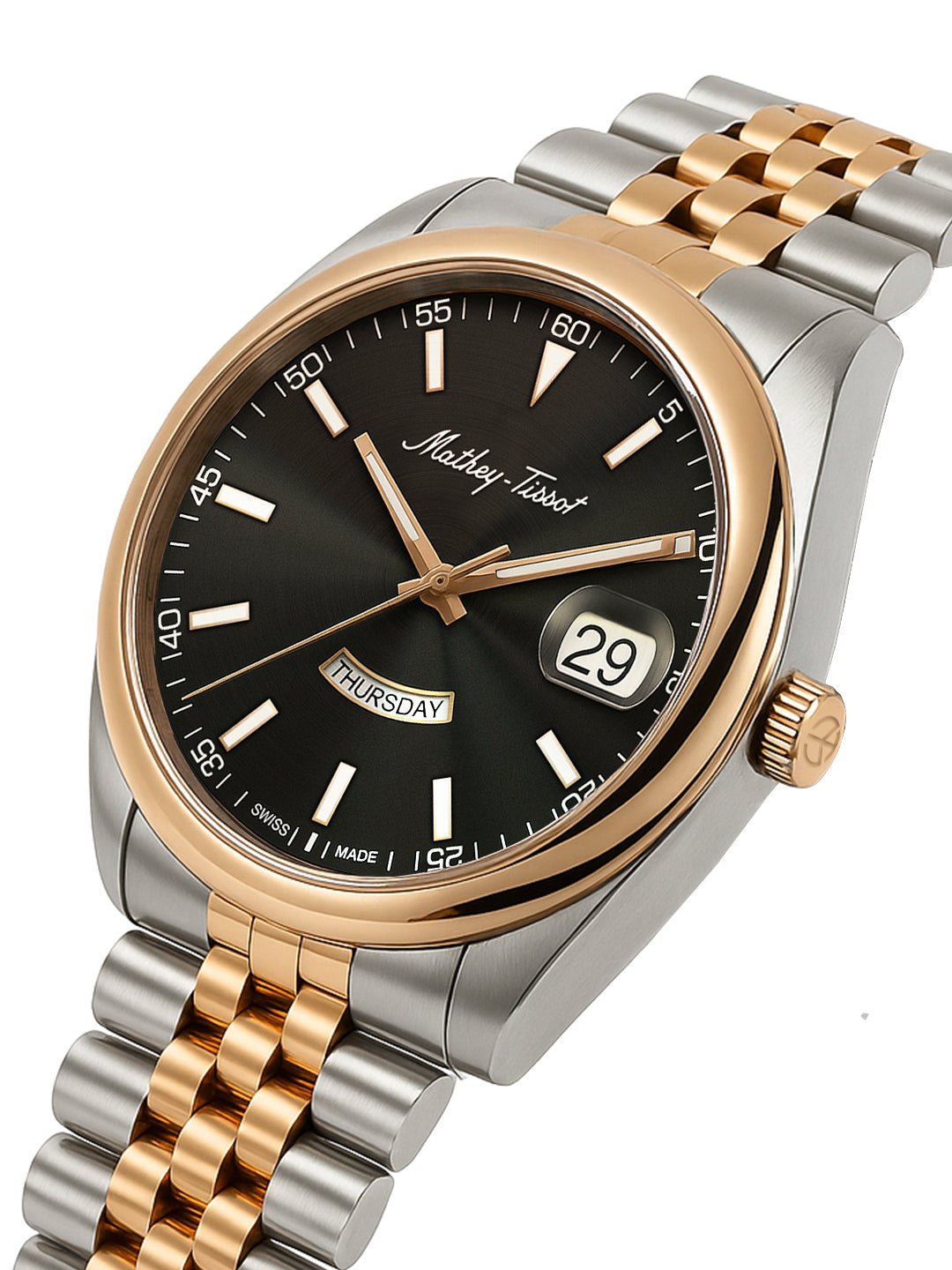 Mathey-Tissot Swiss Made Mathy Day-Date Quartz Black Dial Analog Watch For - Men H510RS