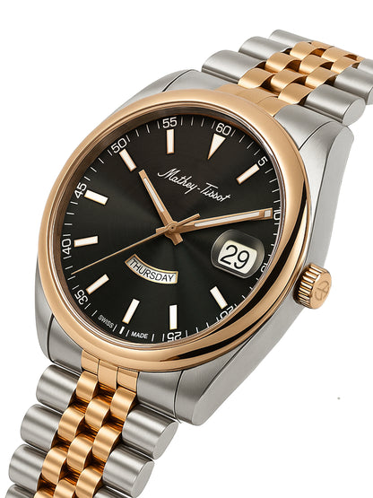 Mathey-Tissot Swiss Made Mathy Day-Date Quartz Black Dial Analog Watch For - Men H510RS