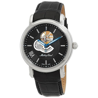 Mathey-Tissot Leather Black Dial Automatic Analogue Watch for Men - H7053An, Black Band