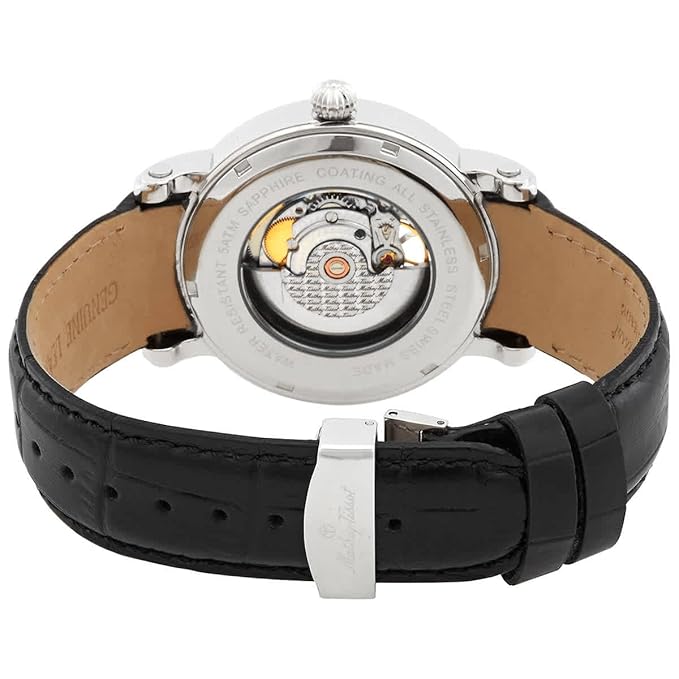 Mathey-Tissot Leather Black Dial Automatic Analogue Watch for Men - H7053An, Black Band