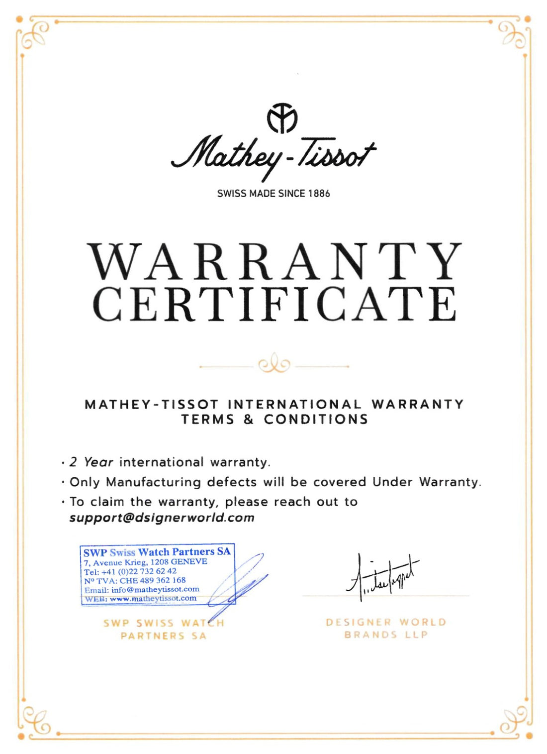 Mathey-Tissot Swiss Made Quartz Brown Dial Analog Watch - Gents H7917DTRLM