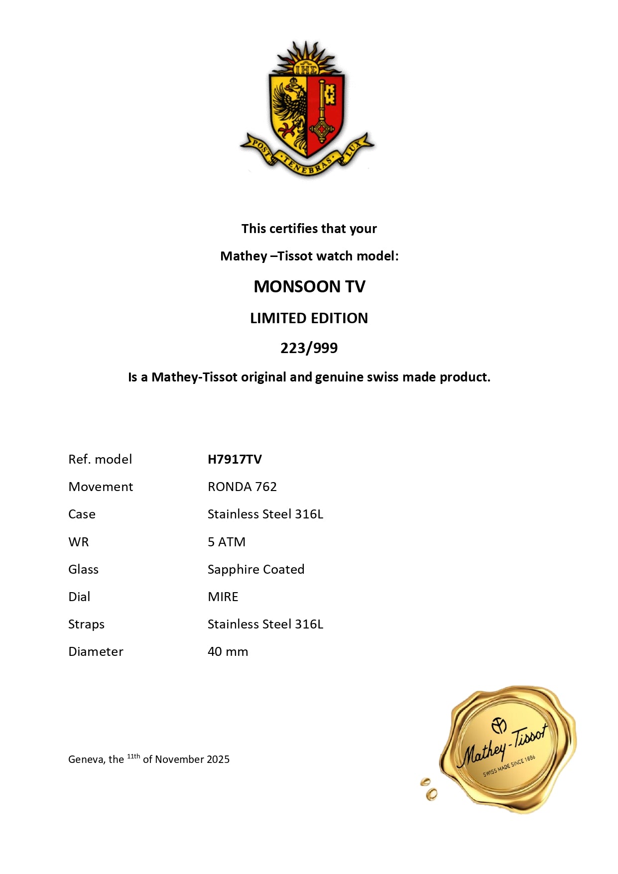 Mathey-Tissot Swiss Made Monsoon Square Limited Edition Quartz Multicolor Dial Analog Watch - For Gents H7917TV