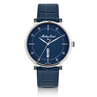 Mathey-Tissot Swiss Made Monsoon Day-Date Quatrz Blue Dial Analog Watch For Gents - H7918ALBU