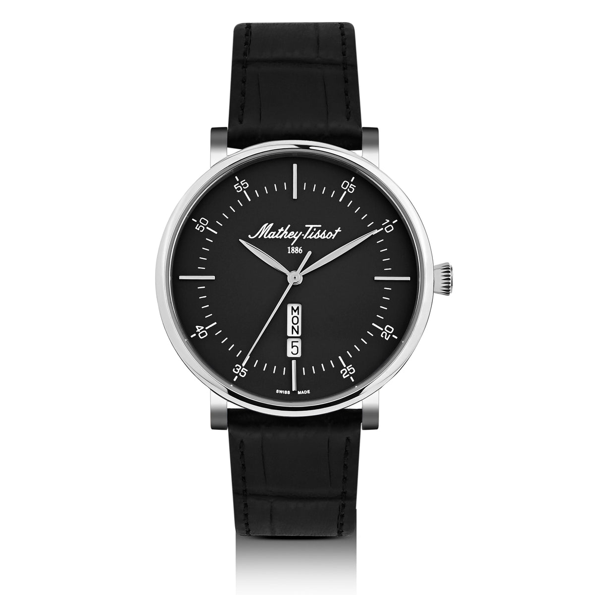 Mathey-Tissot Swiss Made Monsoon Day-Date Quatrz Black Dial Analog Watch For Gents - H7918ALN