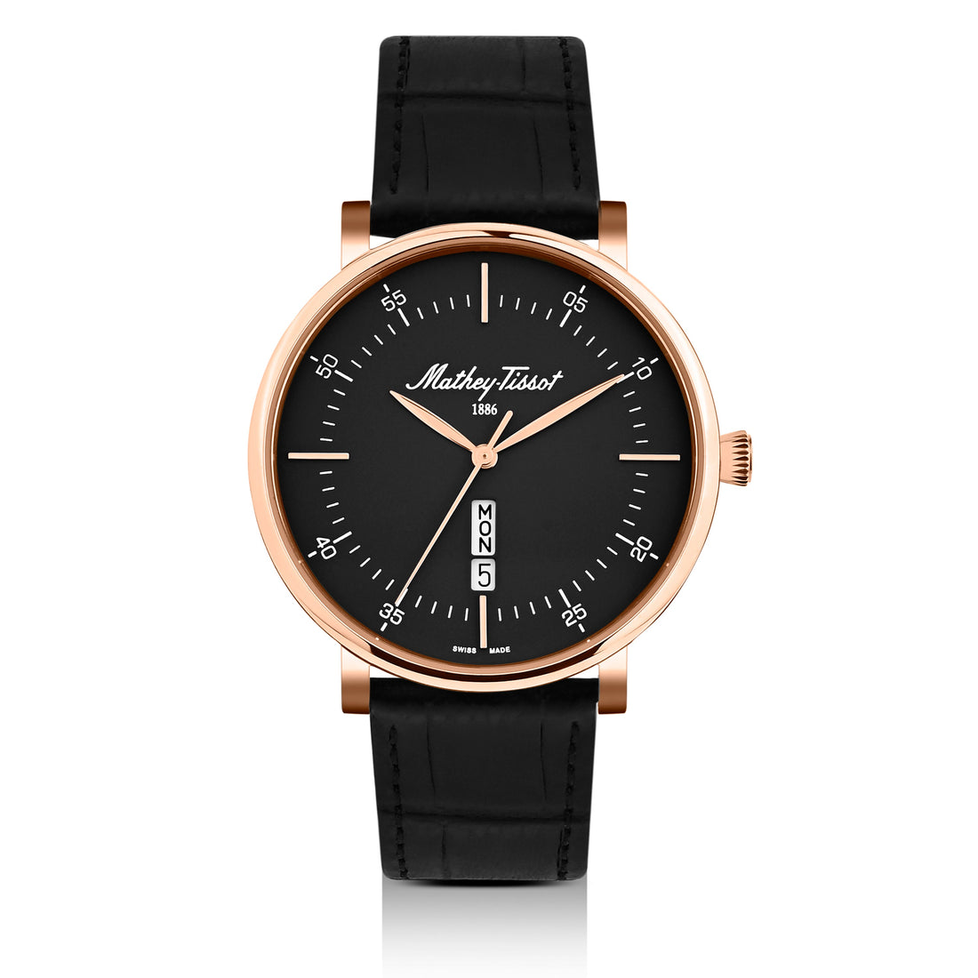 Mathey-Tissot Swiss Made Monsoon Day-Date Quatrz Black Dial Analog Watch For Gents - H7918PLN