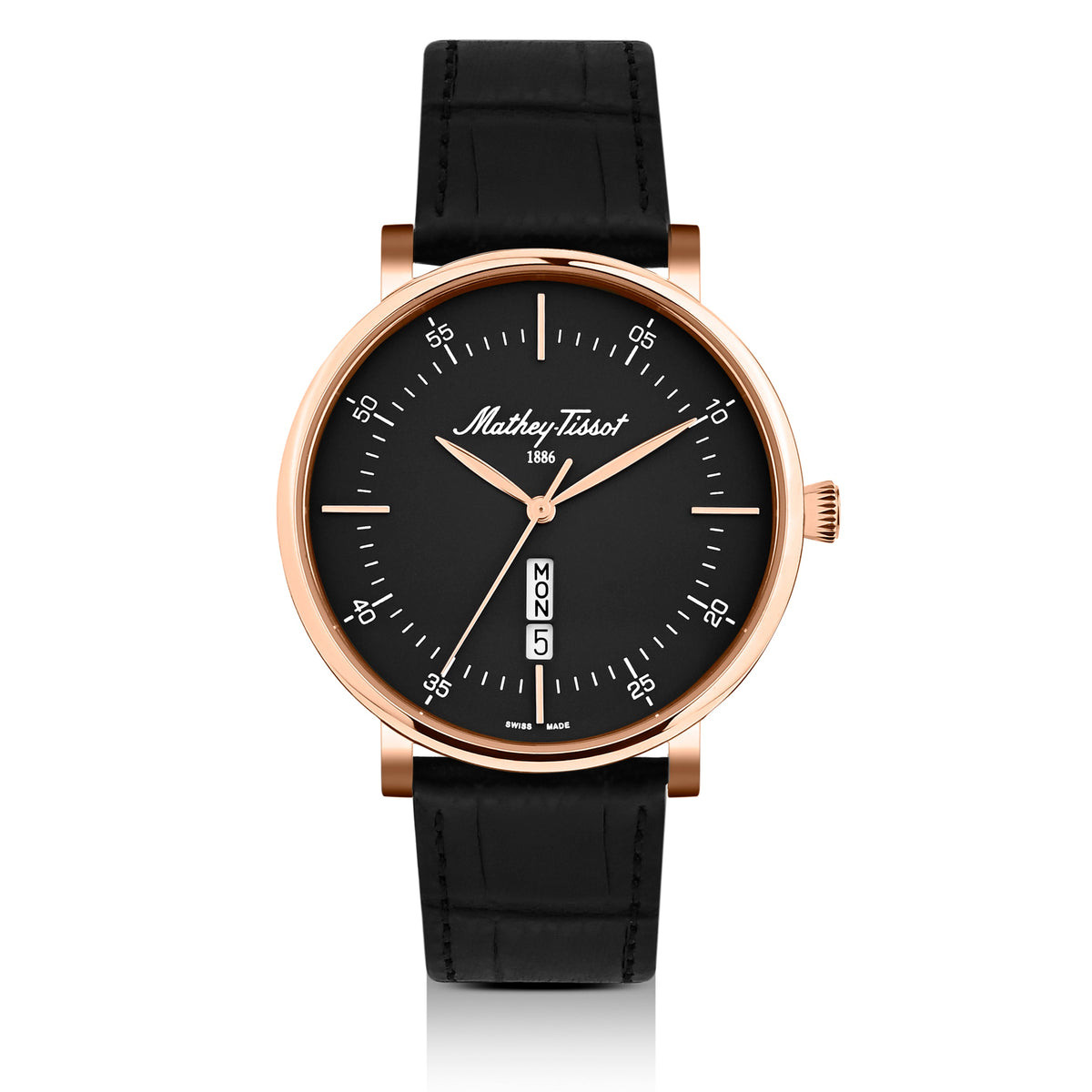 Mathey-Tissot Swiss Made Monsoon Day-Date Quatrz Black Dial Analog Watch For Gents - H7918PLN