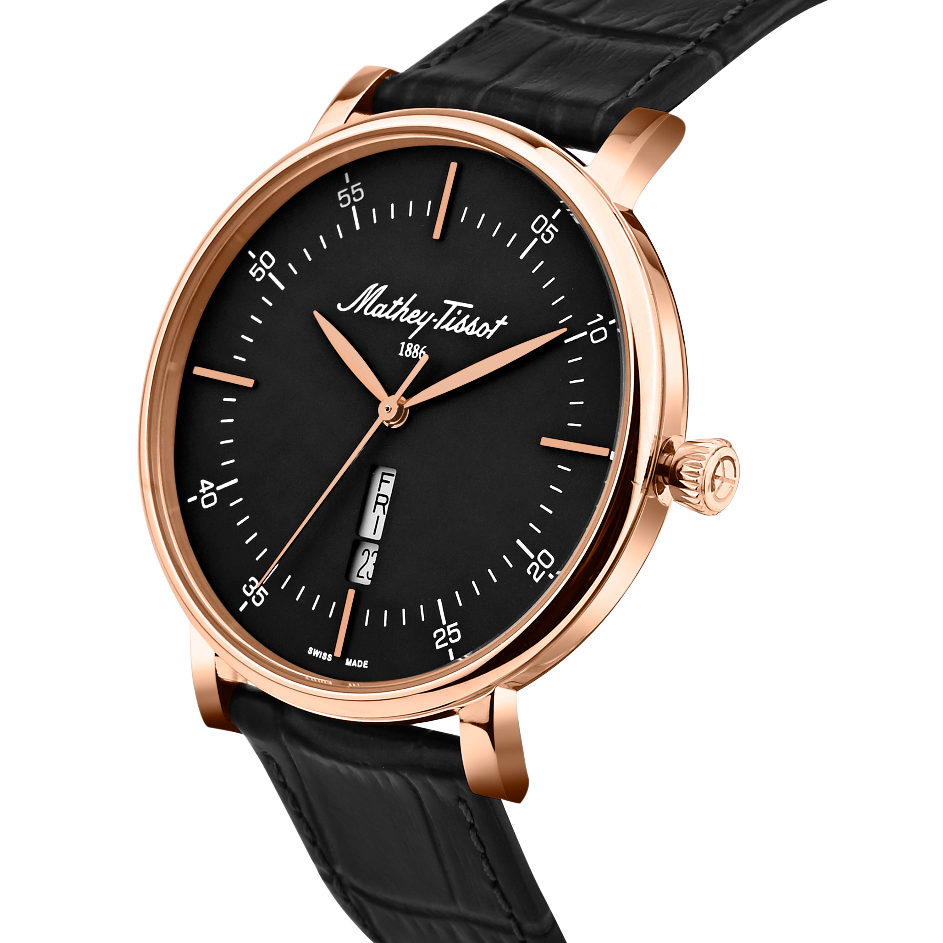 Mathey-Tissot Swiss Made Monsoon Day-Date Quatrz Black Dial Analog Watch For Gents - H7918PLN