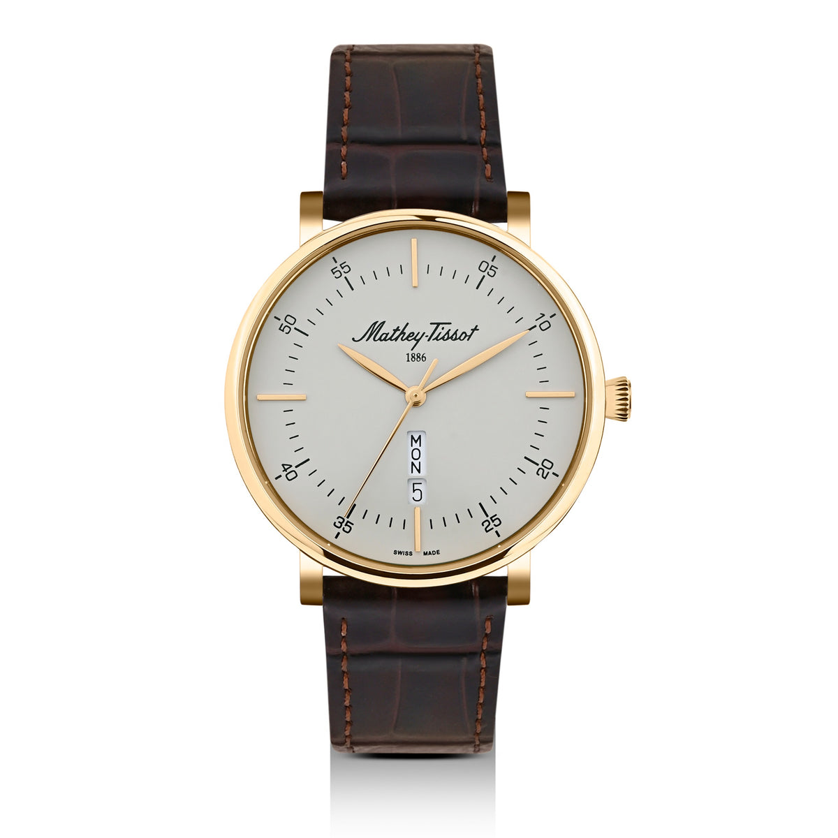 Mathey-Tissot Swiss Made Monsoon Day-Date Quatrz White Dial Analog Watch For Gents - H7918PLS