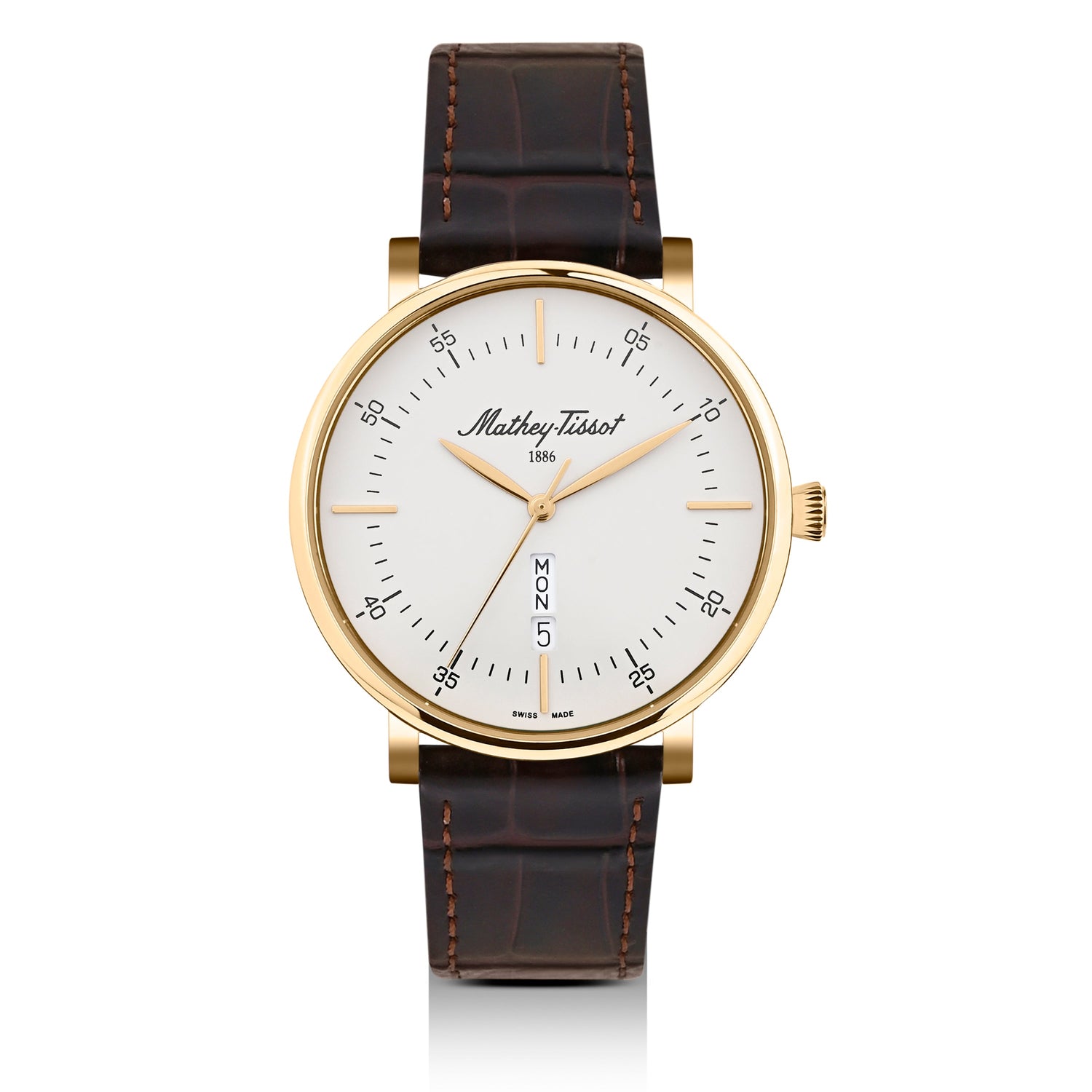 Mathey-Tissot Swiss Made Monsoon Day-Date Quatrz White Dial Analog Watch For Gents - H7918PLS