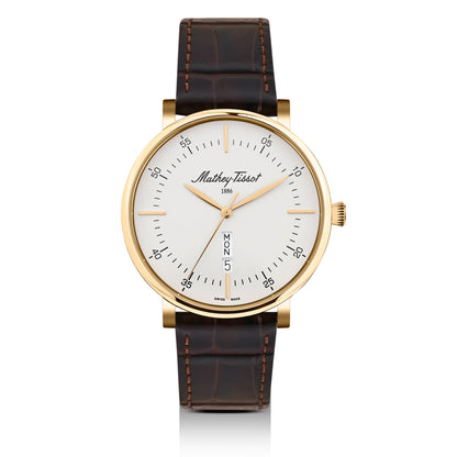 Mathey-Tissot Swiss Made Monsoon Day-Date Quatrz White Dial Analog Watch For Gents - H7918PLS